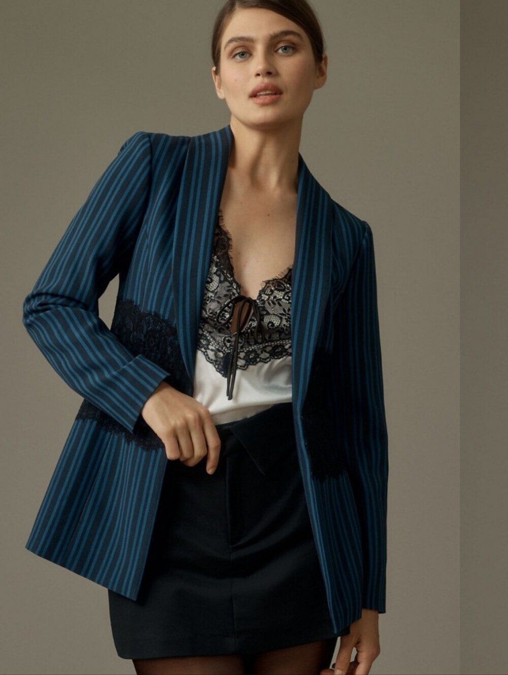Anthropologie Maeve Lace Mix Pinstripe Blazer NWOT-Look Office Siren Boss Babe 4